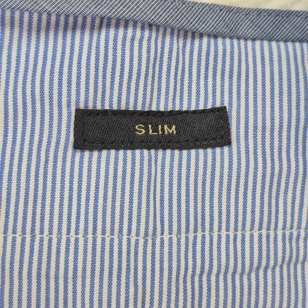 J.Crew Bowery Linen Cotton Pants Mens 34x32 Slim Fit White Black Pinstripe